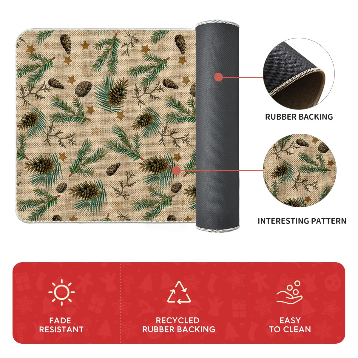 Artoid Mode Pine Nut Stars non-slip back keeps mat securely in place.