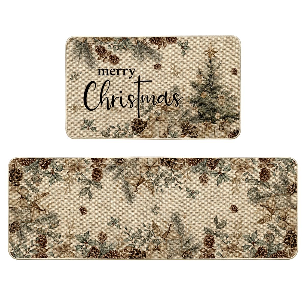 Artoid Mode pinecone tree ornament kitchen mat 17x29 adds festive style and floor protection.