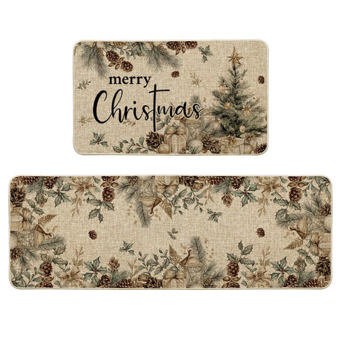Artoid Mode pinecone tree ornament kitchen mat 17x29 adds festive style and floor protection.