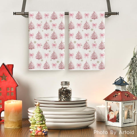Artoid Mode pink bowknot towel adds seasonal charm while drying dishes.