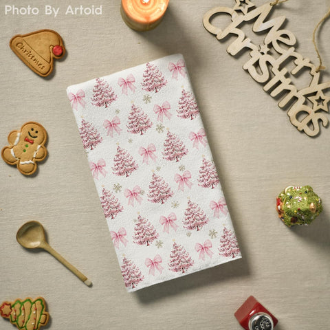 Artoid Mode pink bowknot towel on counter decor and winter vibe.