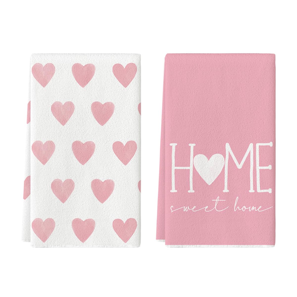 Artoid Mode pink heart love dish towel in bright pattern for daily drying.