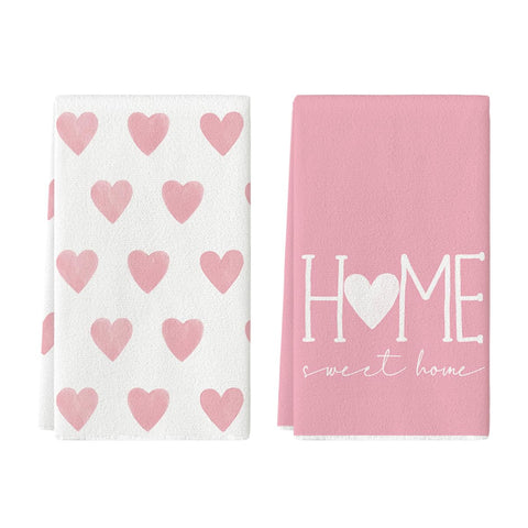 Artoid Mode pink heart love dish towel in bright pattern for daily drying.