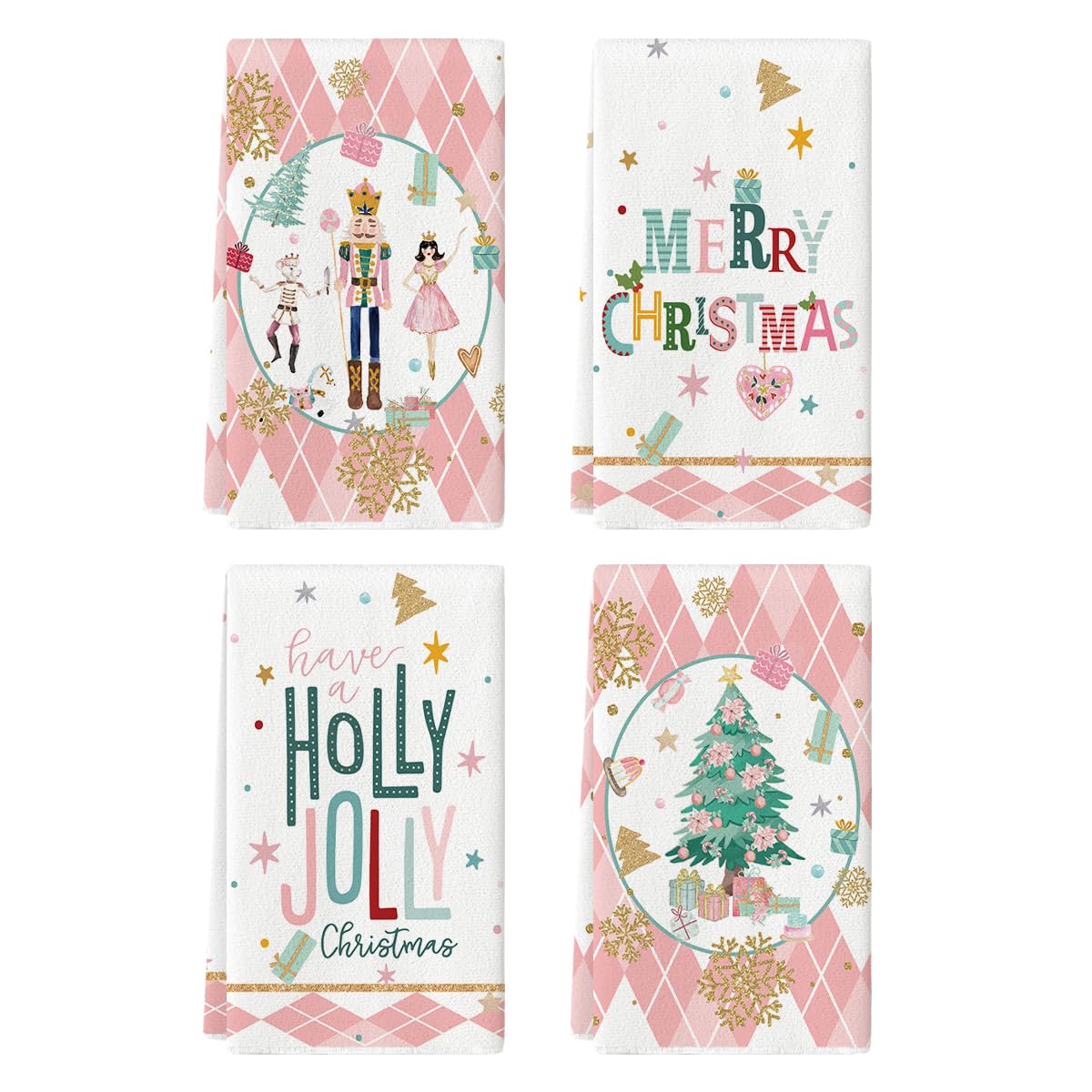 Artoid Mode pink nutcrackers towels close-up for holiday cleaning