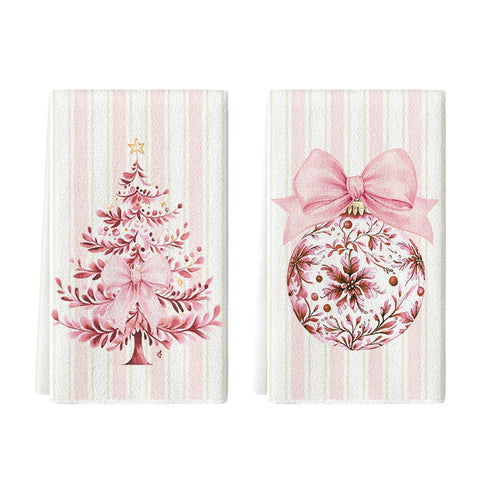 Artoid Mode pink stripe Xmas tree towels dry dishes gently and add seasonal charm.