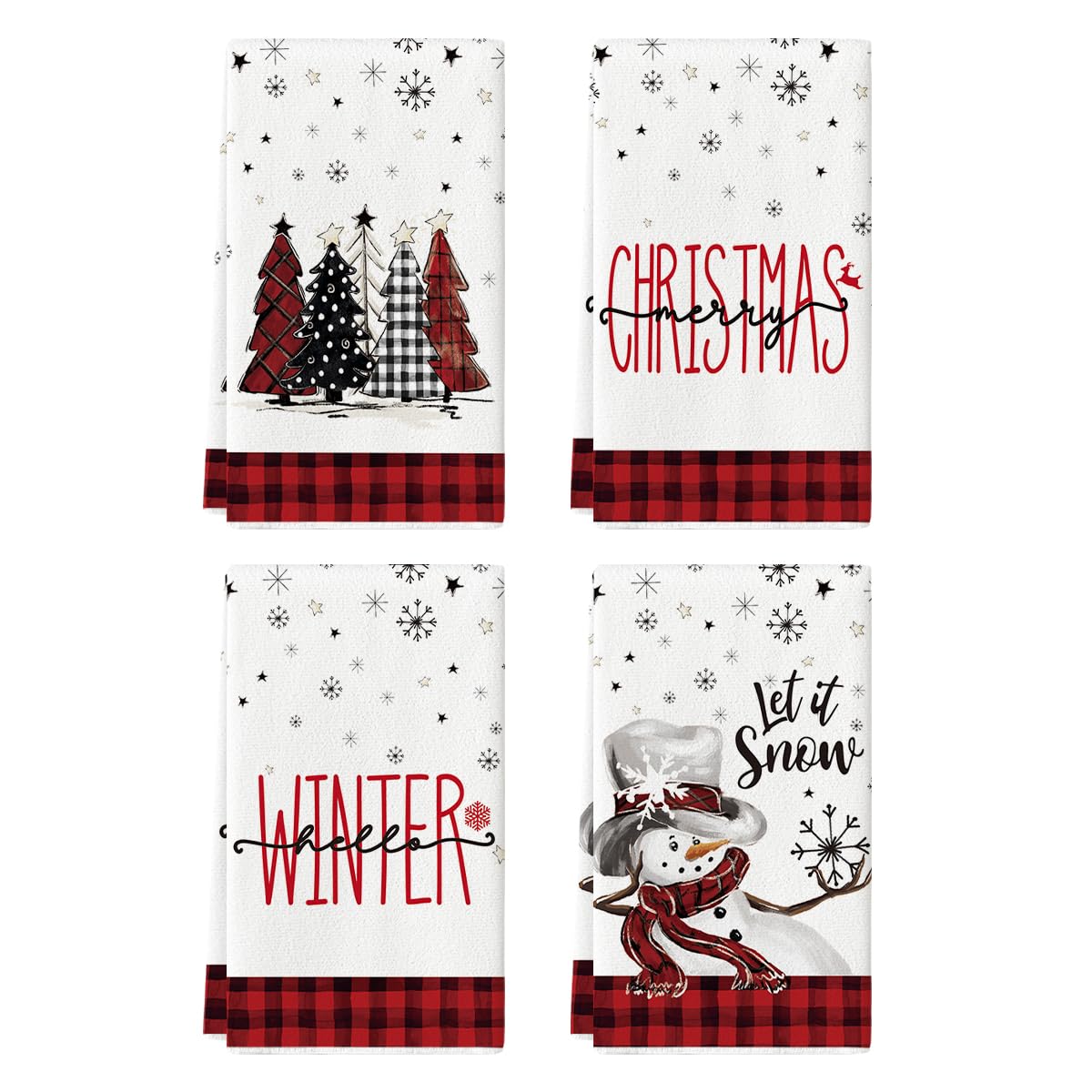 Artoid Mode red-black buffalo plaid snowman towels for quick dish drying and decor.