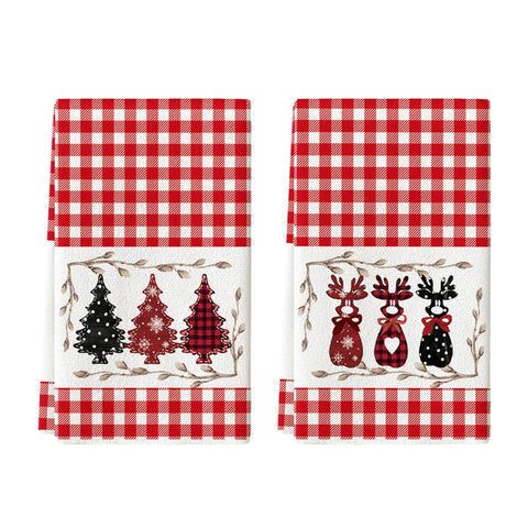Artoid Mode red buffalo plaid deer kitchen towel for quick dish drying and festive flair