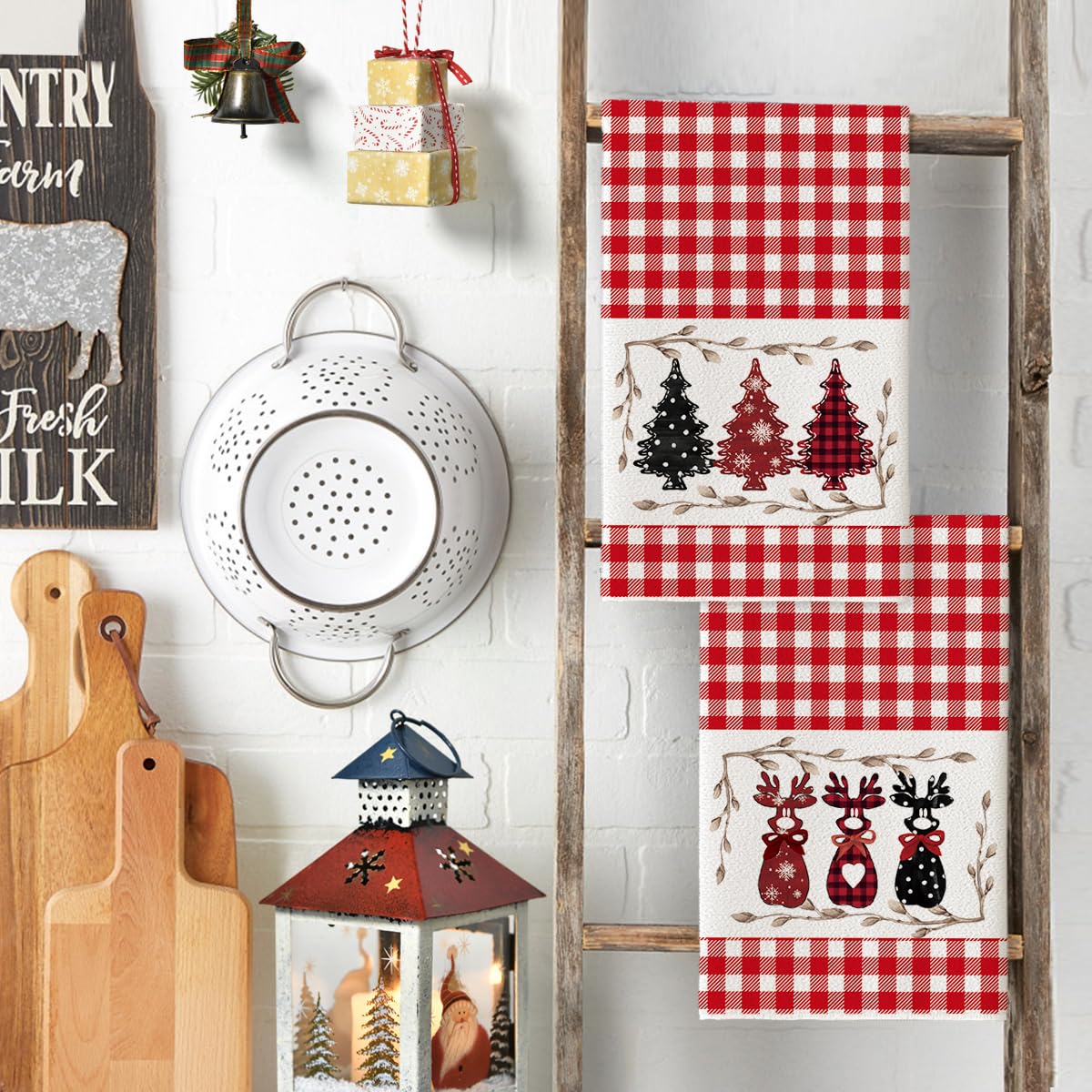 Artoid Mode buffalo plaid deer kitchen towel adds seasonal charm while cleaning after meals