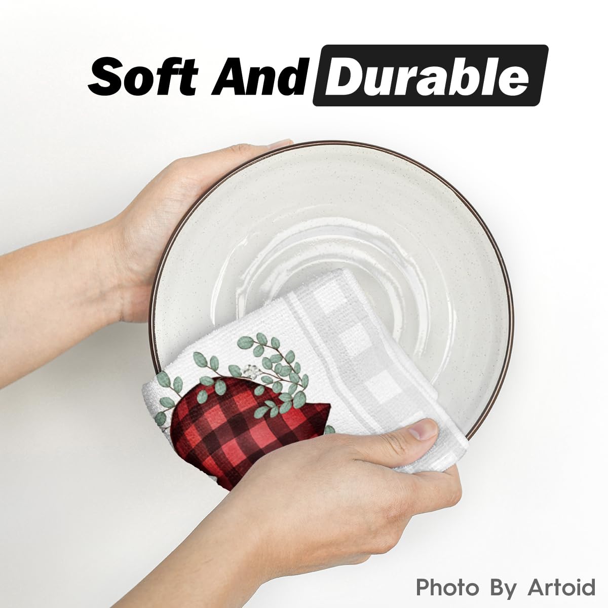 Artoid Mode red buffalo plaid heart towels drying action