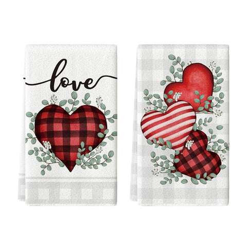Artoid Mode red buffalo plaid heart towels front view, soft and inviting