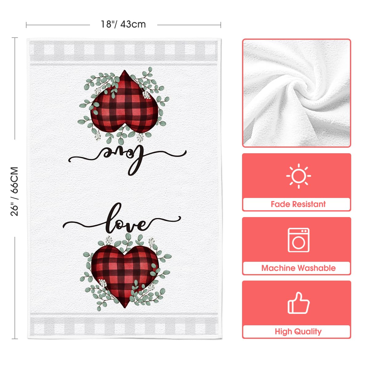 Artoid Mode red buffalo plaid heart towels textured fabric detail