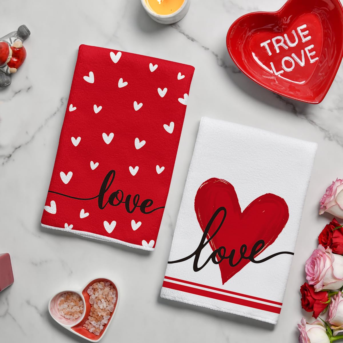 Artoid Mode Red Heart towels 18x26 inch close-up reveals vibrant design and print quality