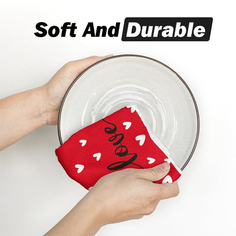 Artoid Mode Red Heart towels displayed in a farmhouse kitchen decor setting