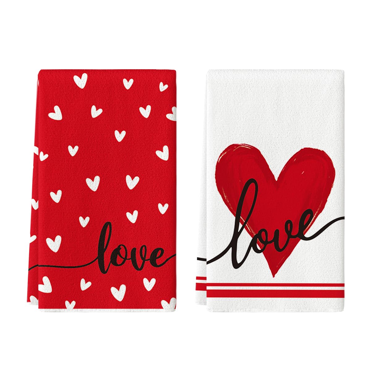 Artoid Mode Red Heart dish towels show a soft texture for gentle drying of delicate cookware