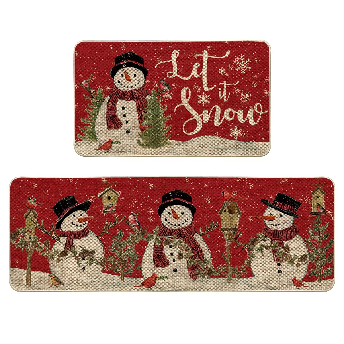 Artoid Mode red Let It Snow snowman cardinal kitchen mat 17x29 adds festive decor and floor protection