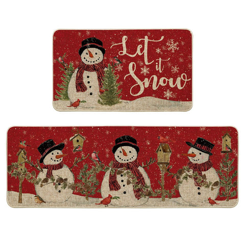 Artoid Mode red Let It Snow snowman cardinal kitchen mat 17x29 adds festive decor and floor protection