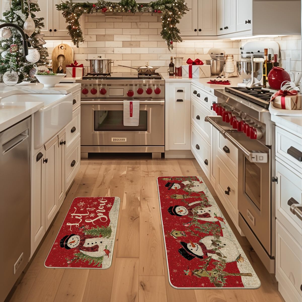 Artoid Mode red Let It Snow snowman cardinal kitchen mat 17x47 suits larger spaces and entryways
