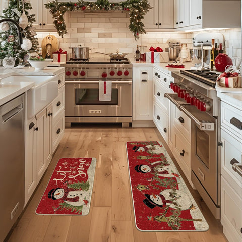 Artoid Mode red Let It Snow snowman cardinal kitchen mat 17x47 suits larger spaces and entryways
