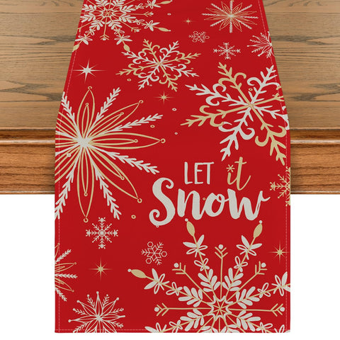 Artoid Mode red snowflake table runner enhances festive meals on a winter table.
