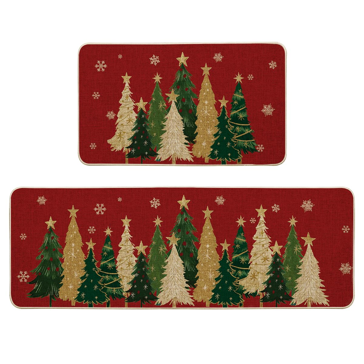 Artoid Mode red snowflakes Christmas mat adds festive style while protecting kitchen floors.