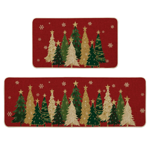 Artoid Mode red snowflakes Christmas mat adds festive style while protecting kitchen floors.