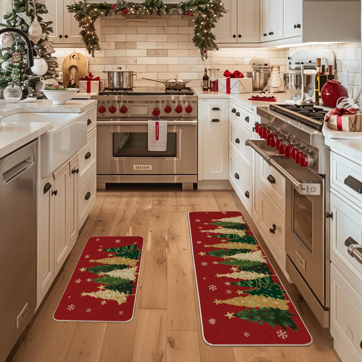 Artoid Mode 17x47 mat with snowflakes provides seasonal decor and floor protection.