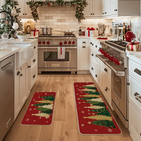 Artoid Mode 17x47 mat with snowflakes provides seasonal decor and floor protection.
