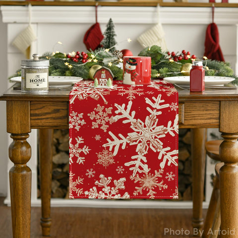 Artoid Mode red snowflakes runner pairs with any holiday place setting and clean up easily.