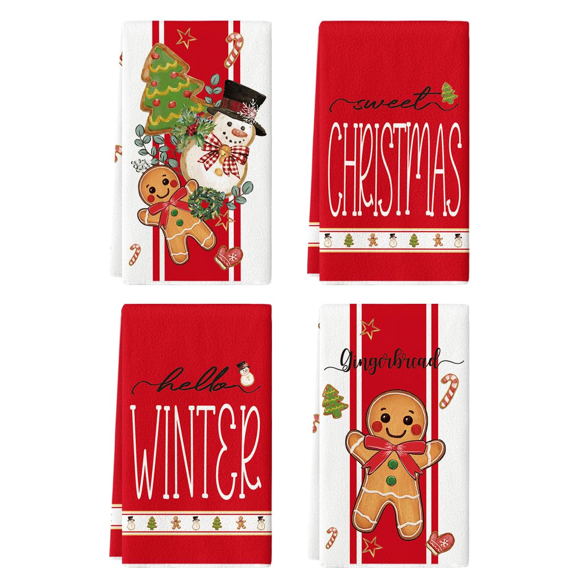 Artoid Mode red snowman gingerbread towel displays festive design for daily drying and decor.
