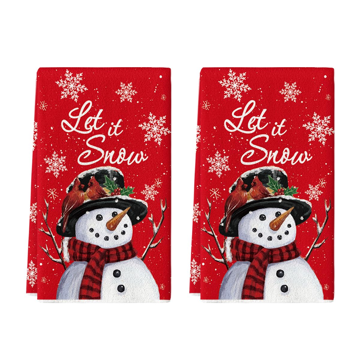 Artoid Mode Red Snowman towel front view for festive dish drying.