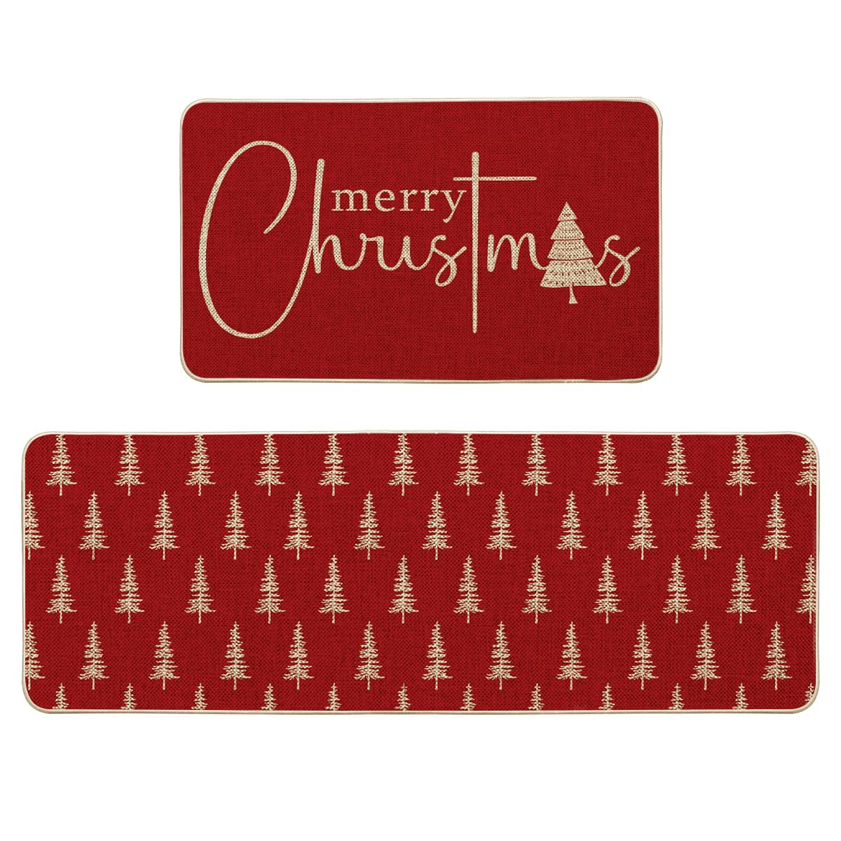 Artoid Mode Red Xmas Tree mat 17x29 on kitchen floor, festive charm.