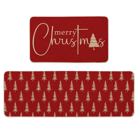 Artoid Mode Red Xmas Tree mat 17x29 on kitchen floor, festive charm.