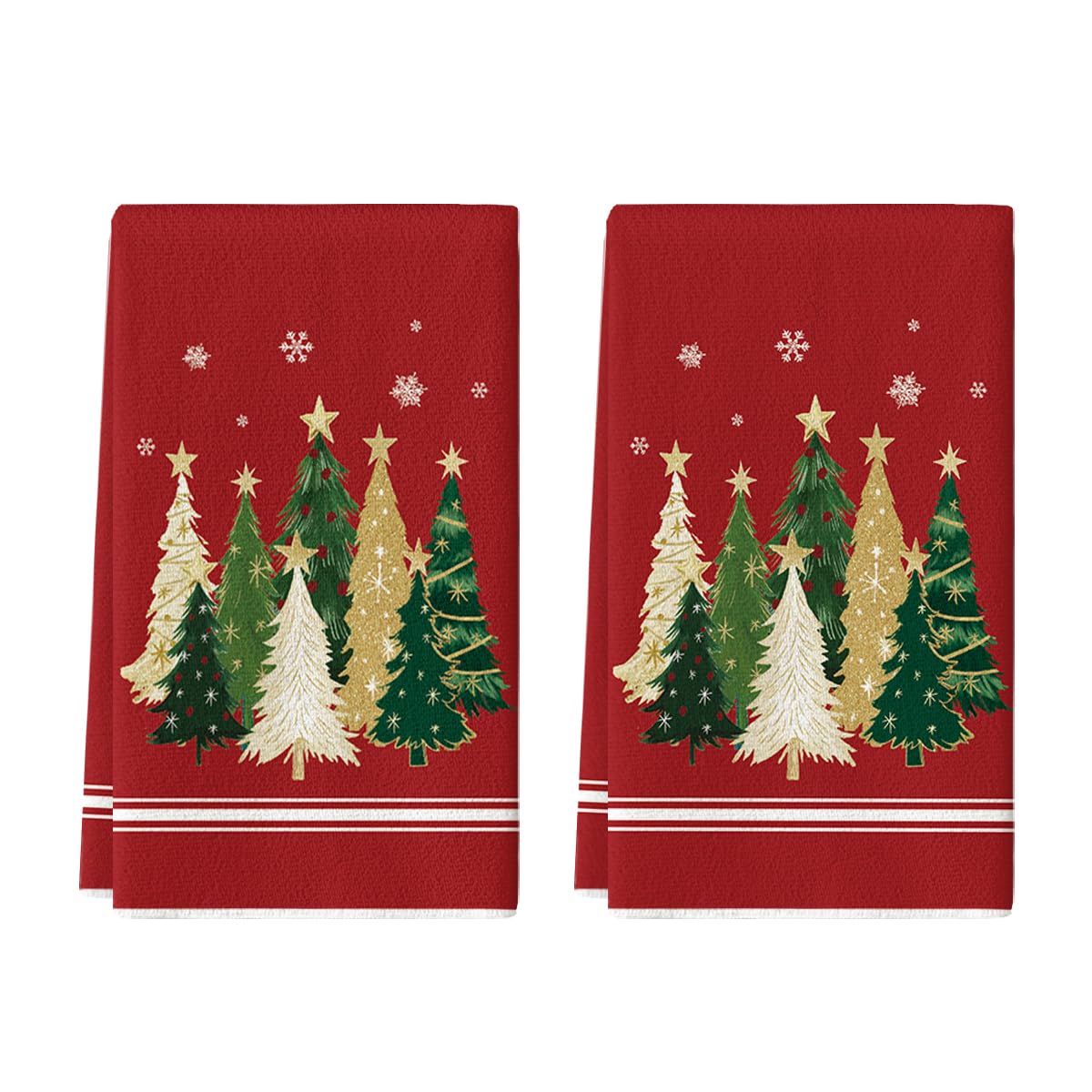 Artoid Mode red Xmas tree star dish towels, 18x26, ideal for quick-drying and festive kitchen décor.