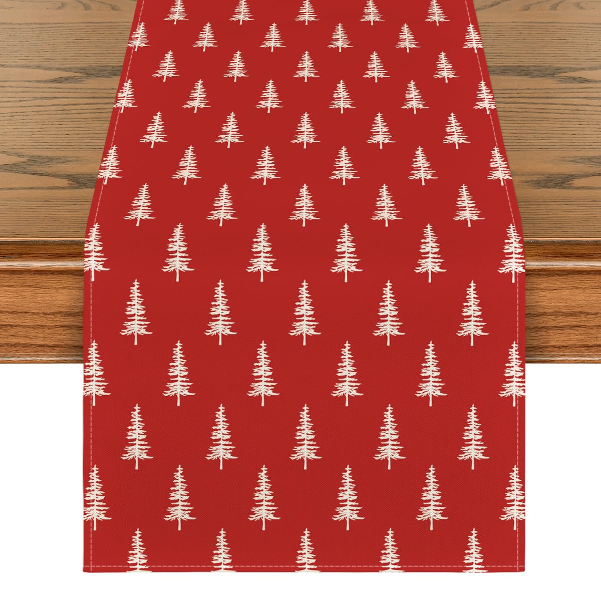 Artoid Mode red Xmas Tree table runner on a festive dining table