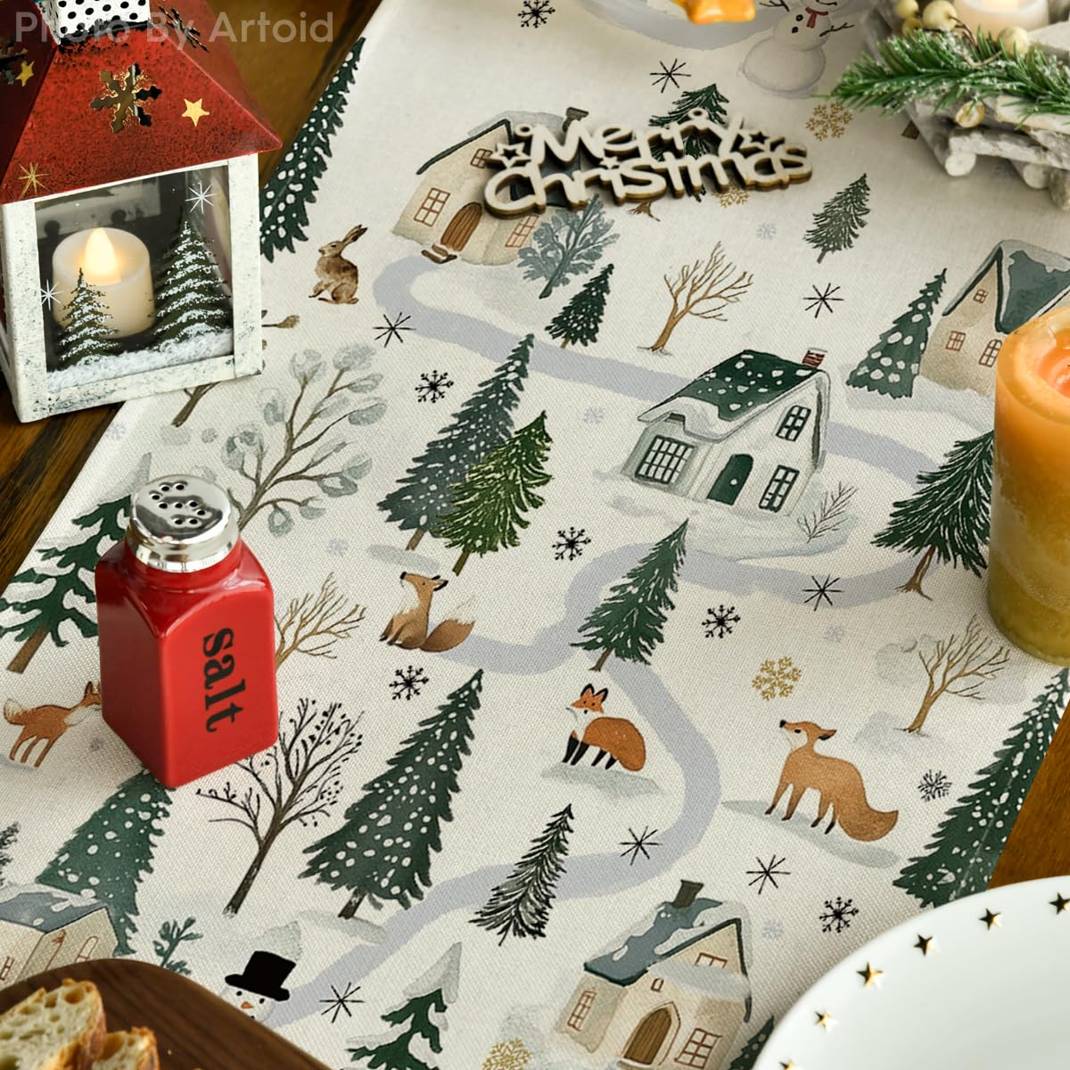 Artoid Mode Snowfield Trees Hut decor protects your table from heat and spills