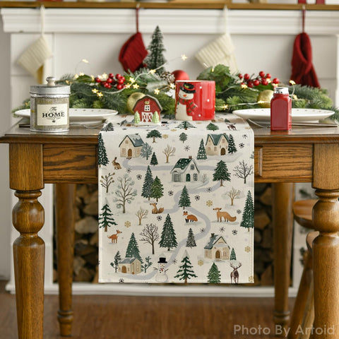 Artoid Mode Snowfield Trees Hut runner for kitchen and dining rooms