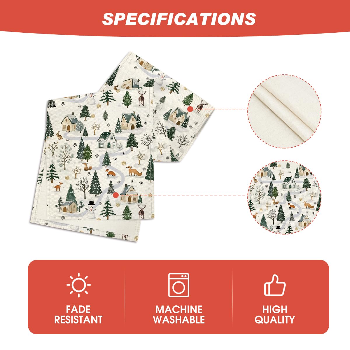 Artoid Mode Snowfield Trees Hut table runner complements winter tableware