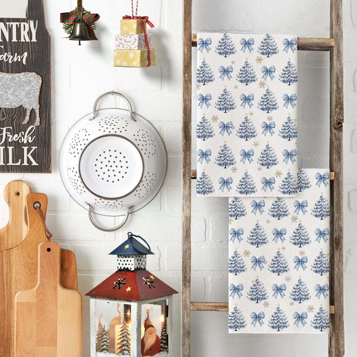 Artoid Mode snowflake pattern towel hanging, adding festive kitchen decor.