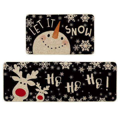 Artoid Mode Snowman Deer Mats 17x29 front view adds festive charm while protecting floors.
