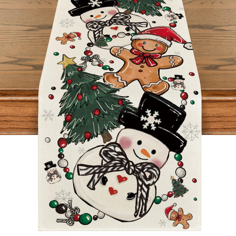 Artoid Mode Snowman Gingerbread Table Runner adds festive charm to winter tables.