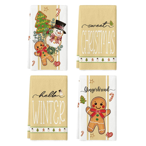 Artoid Mode Snowman Gingerbread towels on display, soft and absorbent kitchen accessory.
