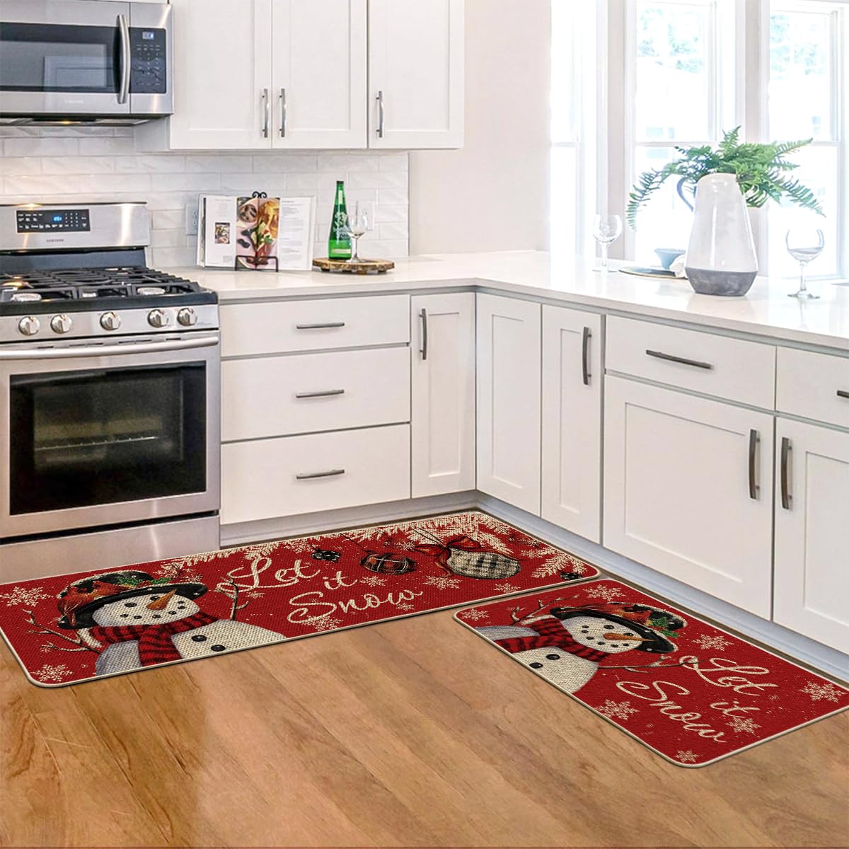 Artoid Mode snowman kitchen rug texture supports durability and easy care