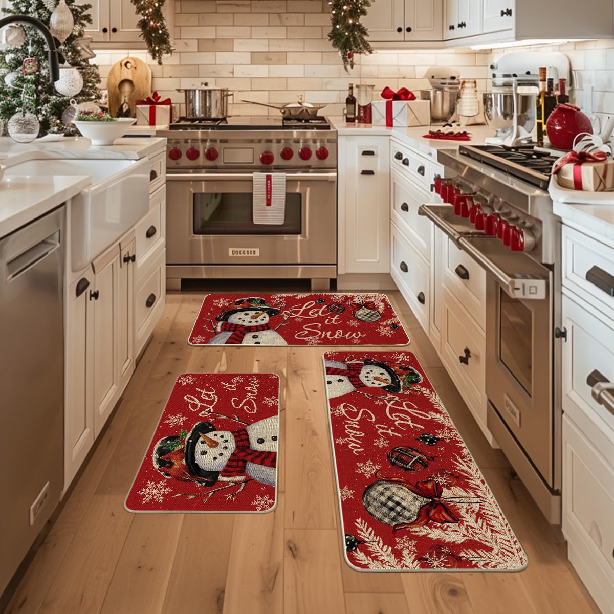 Artoid Mode three-piece mat set laid out for kitchen floor coverage