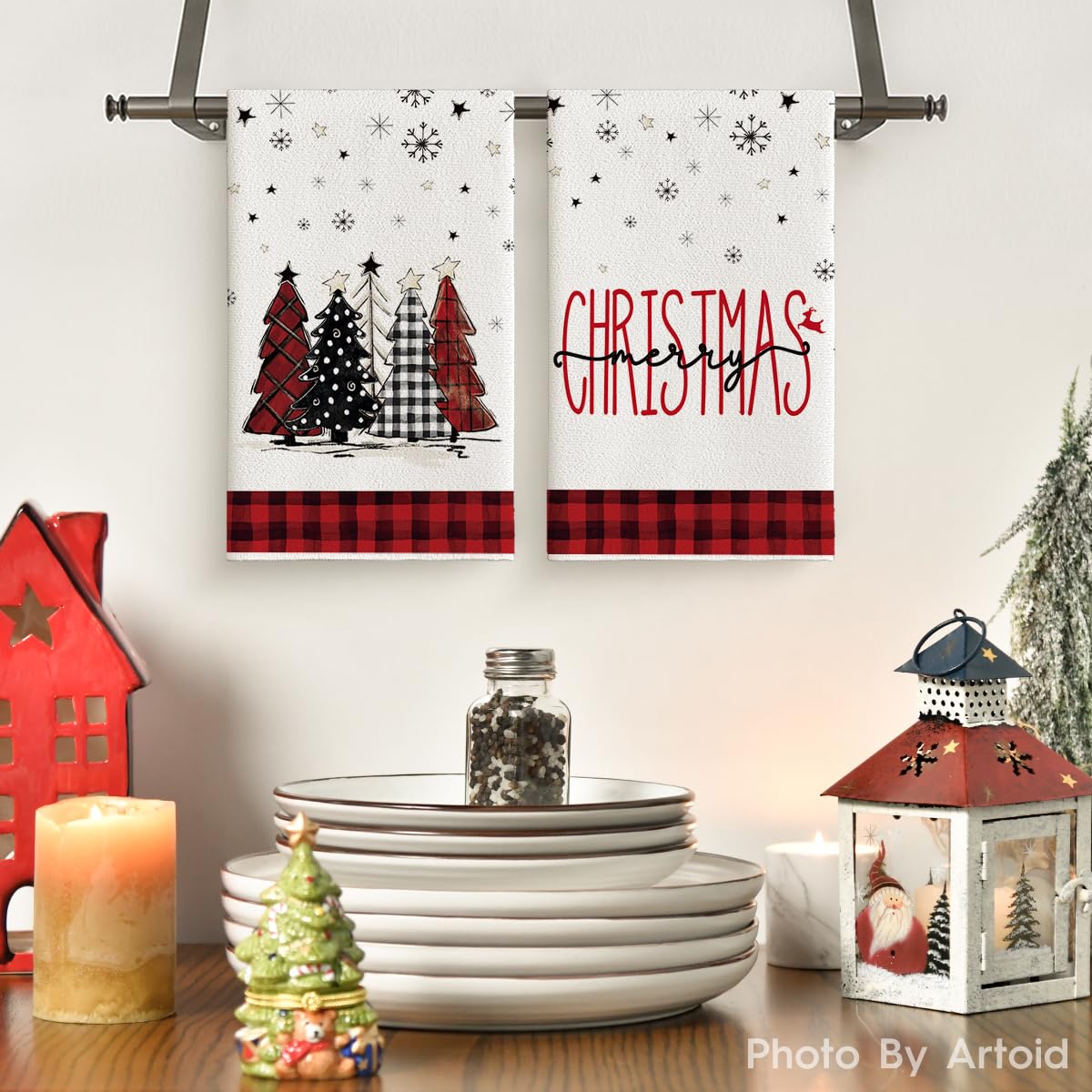 Artoid Mode snowman truck Merry Christmas towels for cheerful kitchen tasks.