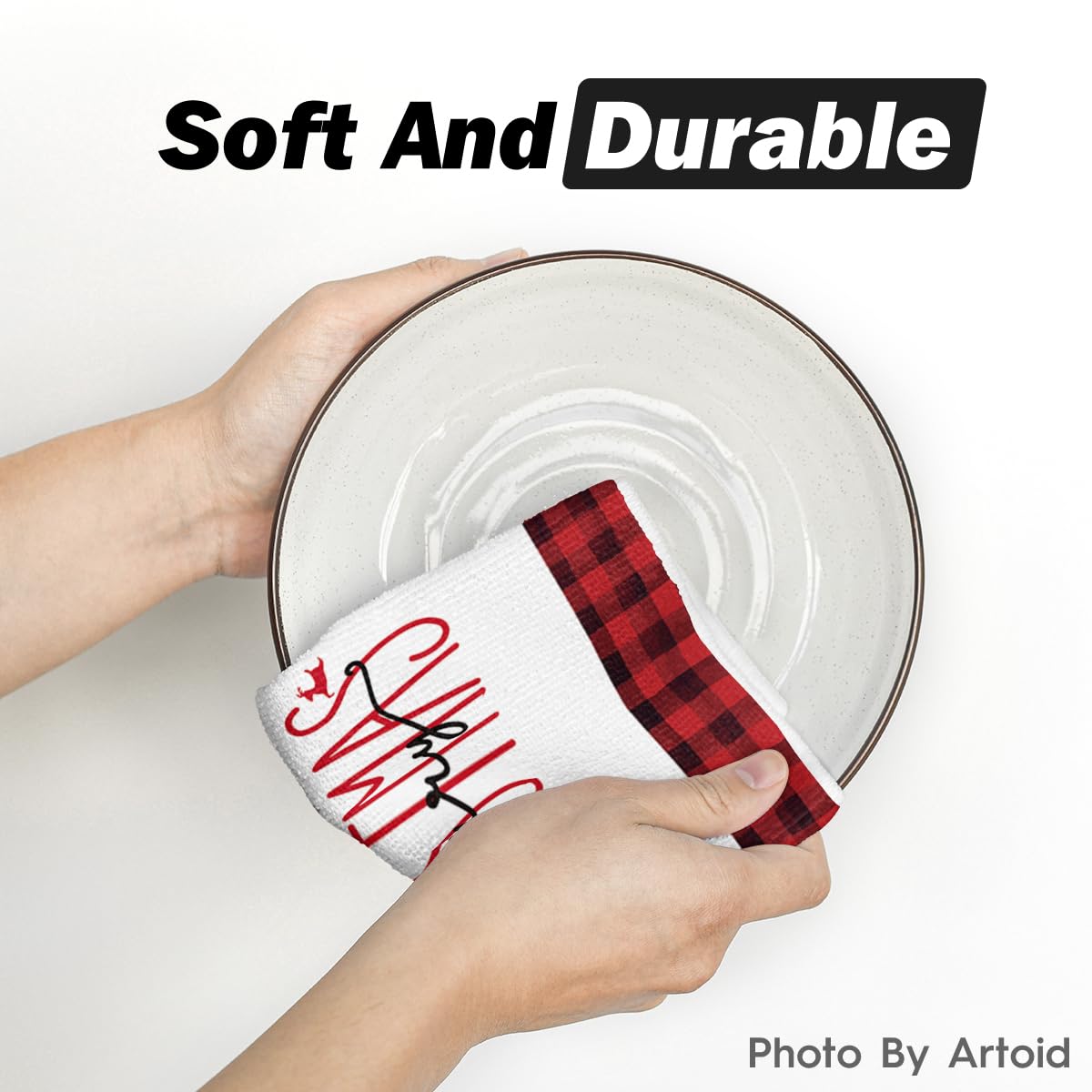 Artoid Mode soft, absorbent towels protect cookware during cleaning.