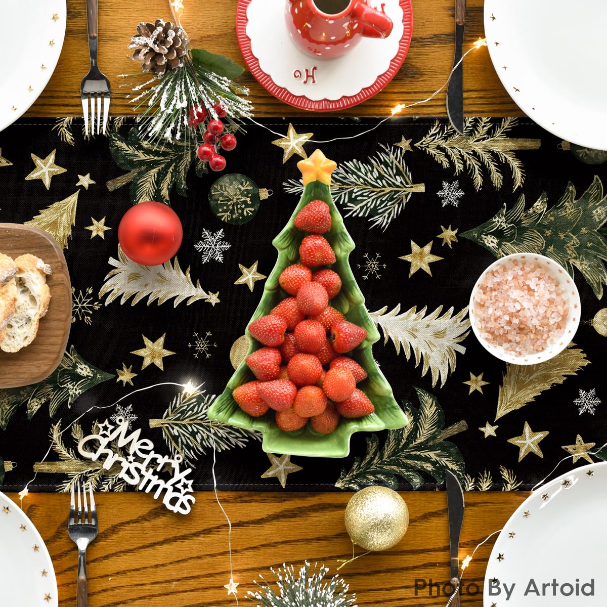 Artoid Mode table runner closeup shows durable stitching