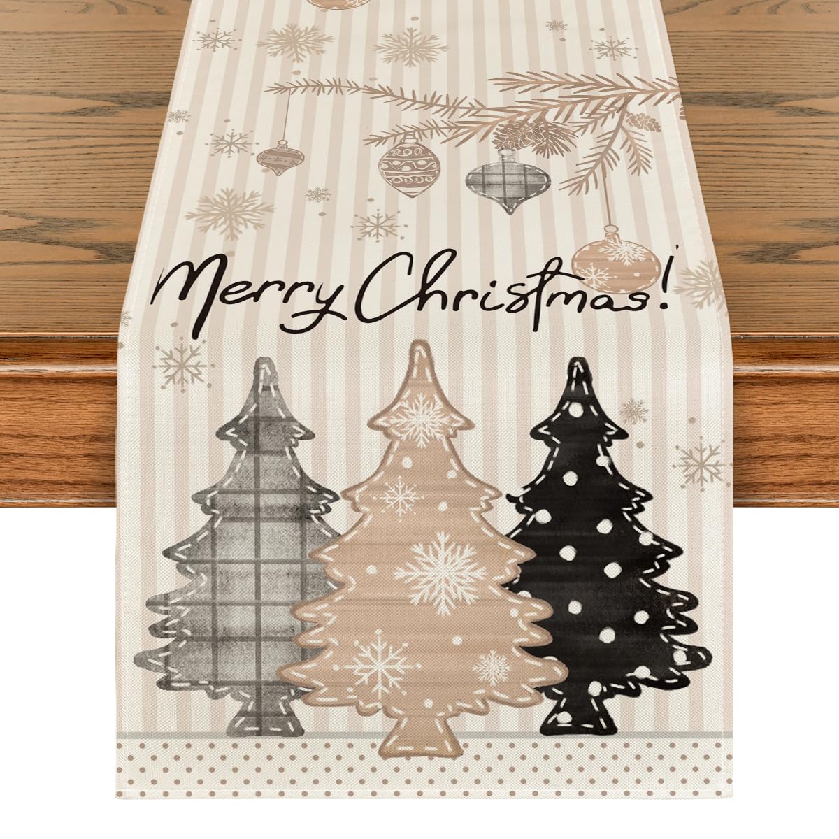 Artoid Mode Stripes Pine Trees table runner highlights seasonal dining with durable, spill-resistant fabric.