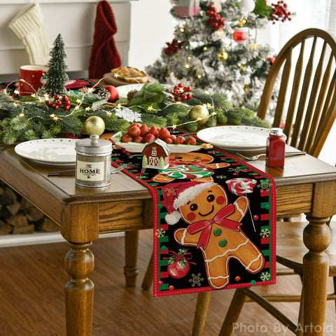 Artoid Mode 13x72-inch table runner placed on a dining table for a 4-6 seat setup.