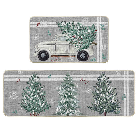 Artoid Mode pine holly stripes mats front view showing festive kitchen protection