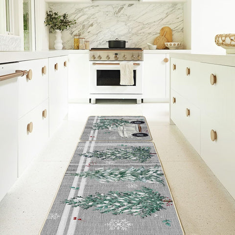 Artoid Mode pine holly stripes mats in use during holiday cooking and hosting